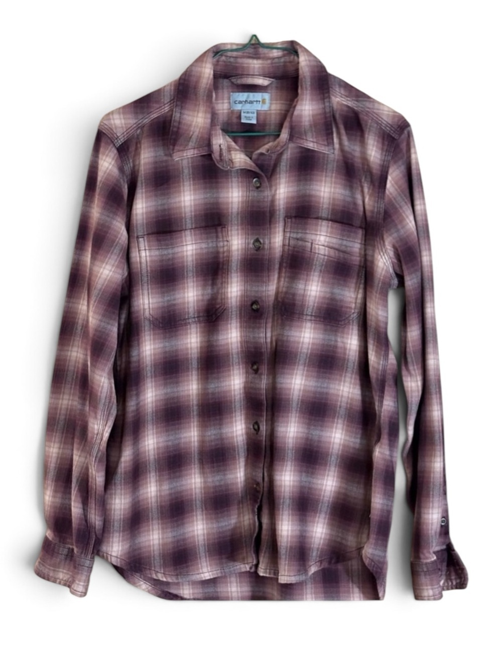 Carhartt Flannel Plaid Burgundy and Cream Button Down Shirt